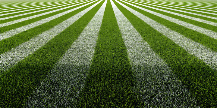 Field of lush green grass with alternating white check pattern lines creates striking visual effect. symmetry and contrast evoke sense of order and precision