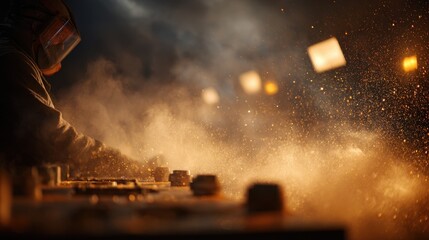 Technician fine tuning abrasive regenerator equipment in a workshop during a late evening shift with a focused approach
