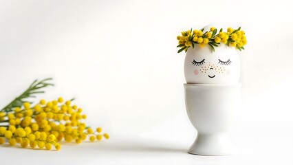 Festive easter egg with a floral crown on a white background