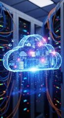 Cloud technology network visualization in server room environment for data storage