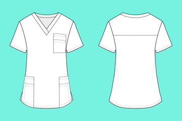 Naklejka premium V-Neck Dual Medical Scrub Top Design Apparel Technical Drawing Flat Sketch 