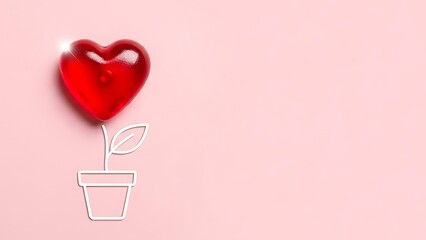 Romantic heart plant growing in pot concept on pink background