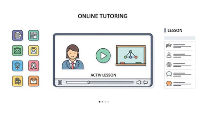 Online Tutoring and Virtual Education Concepts with Icons and Visuals