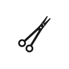 Slim black and white hemostat clamp icon with fine pointed tips in a clean surgical instrument style