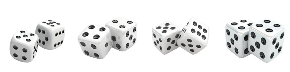 Two white dices falling on table on isolated transparent, alpha background, Casino gambling and casting lots concept png