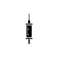 A black silhouette syringe with visible plunger and measurement scale centered on a white background