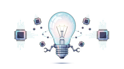 Innovative Idea Emerges from Technology A Light Bulb Symbolizing Digital Solutions and Advanced Concepts