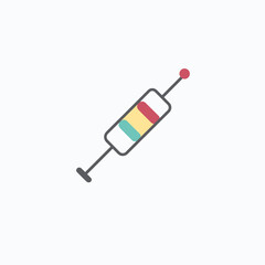 A minimal syringe icon with clean lines and colorful chamber sections on a white background