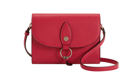 Red leather crossbody shoulder bag isolated on transparent background