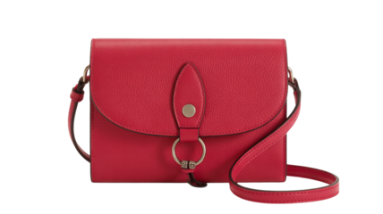 Red leather crossbody shoulder bag isolated on transparent background
