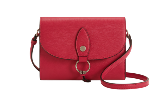Red leather crossbody shoulder bag isolated on transparent background
