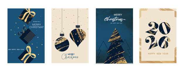 Merry Christmas and Happy New Year. Vector illustration templates for holiday greeting card, background, website and social media banner, marketing material.