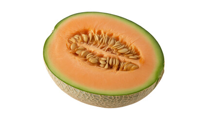 Half cantaloupe melon isolated on transparent background