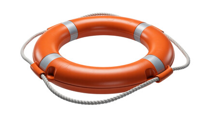 Orange life preserver ring with rope isolated on transparent background