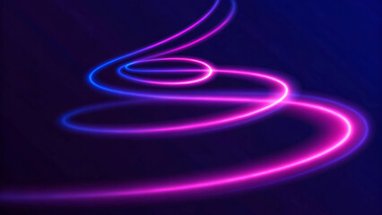 Abstract glowing neon light trails swirling on a dark background