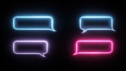 Four colorful neon speech bubbles against a black backdrop for messaging