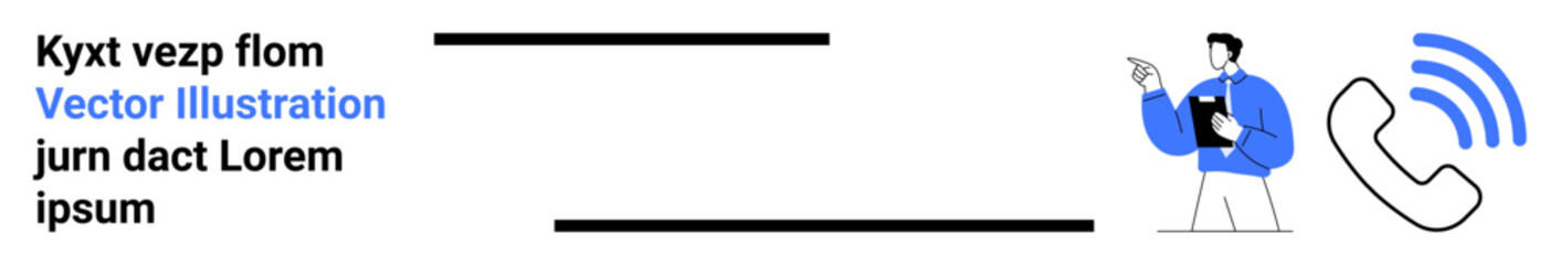Obraz premium Communication, customer service, telecommunication, connectivity, helpline, corporate interaction. A person holding a clipboard next to a phone icon. Communication and customer service visual