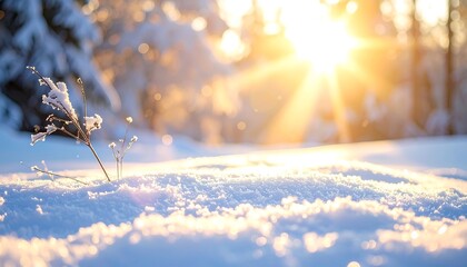 Winter sunbeams on snow-covered ground