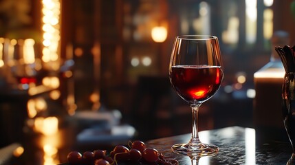 Red wine glass grapes bar counter top restaurant drink alcohol beverage luxury gourmet still life evening