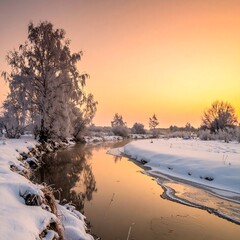 Winter sunrise over a frozen river