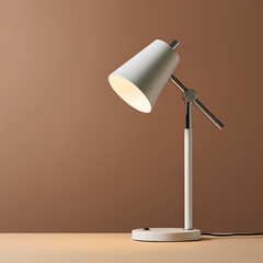 Modern white desk lamp illuminating a clean workspace with a warm glow