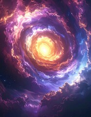 Swirling purple and gold cloudscape