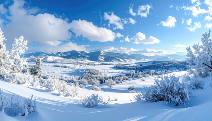 Snowy valley on a sunny winter day