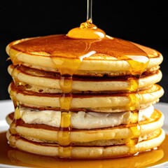 Stack of pancakes with syrup pouring (1)