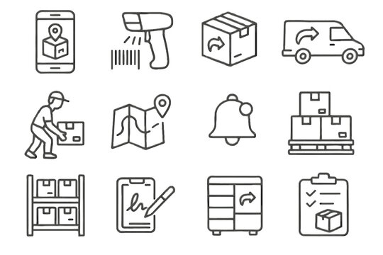 App delivery clipboard tracking up bell vector icons package return barcode icon - Powered by Adobe