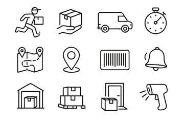 Tracker icons route warehouse vector courier alert icon boxes stopwatch service parcel