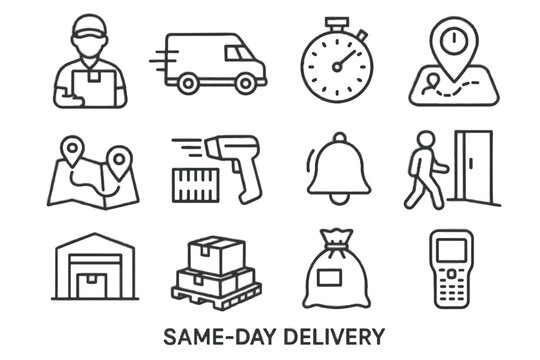 Parcel scanner vector icon route van same delivery bag courier stopwatch day