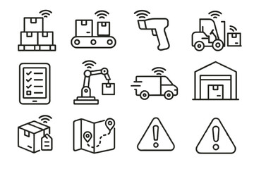 Notification icons pallet route icon conveyor tracking smart inventory package sensors logistics