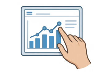 Hand touching tablet screen, analyzing financial data chart, business growth and digital technology concept