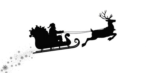 Silhouette of santa claus in a sleigh pulled by a reindeer