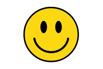 Yellow smiling face icon showing positive mood and happiness symbol, 2d graphic illustration with transparent background