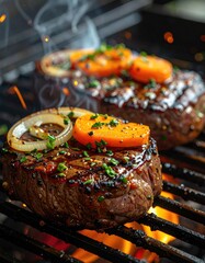 Grilled steak with veggie garnish