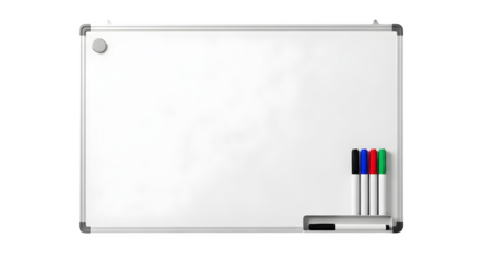Whiteboard with markers isolated on transparent background for presentations meetings and educational purposes