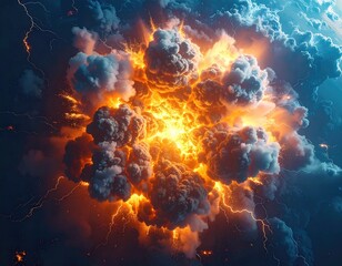 Fiery explosion in a stormy sky