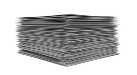Stack of paper sheets isolated on transparent background representing overload bureaucracy or paperwork