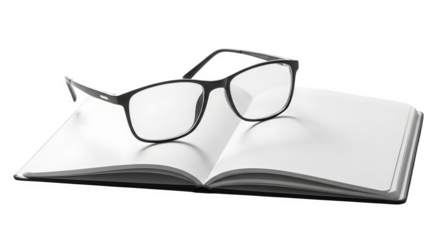 Open book with sunglasses mockup for reading and relaxation isolated on transparent background