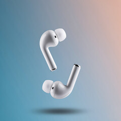 Wireless Earbuds Floating in Gradient Background
