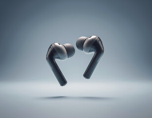 High-fidelity wireless earbuds floating in a studio, perfect for immersive audio experiences