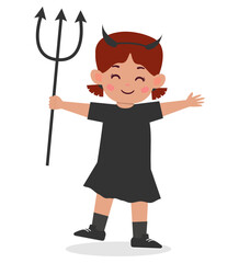 A cartoon girl dressed as a devil with a trident and horns on her head.