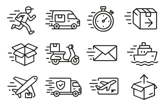 Cargo ur stopwatch express ship rushing vector priority delivery icon box