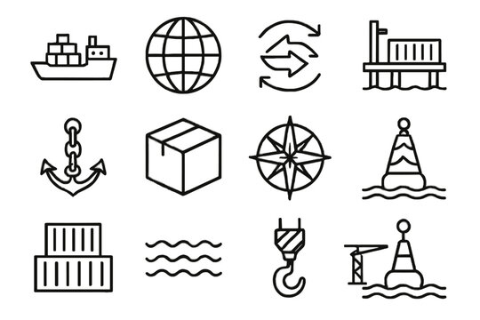 Icon arrows box containers globe waves container world vector hook global shipping