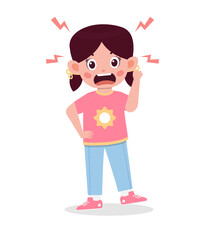 Cartoon girl covering her ears with a pained expression due to loud noise.