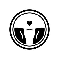 Minimalist bridge connecting two floating cliffs with heart