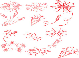 collection of hand drawn new year firework doodles element vector illustration