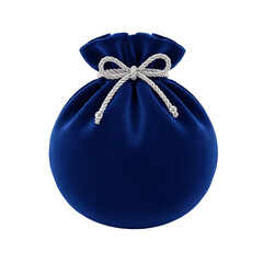 Velvet blue drawstring bag with white rope closure  