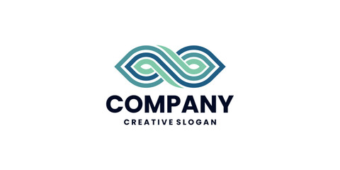 Elegant Symmetrical Blue Green Modern Wave Infinity Logo Symbol